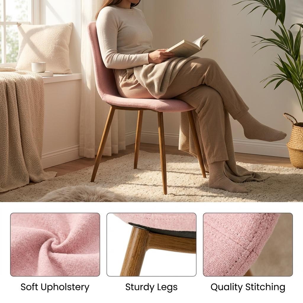 Modern Pink Fabric Dining Chair, Wooden Tube - SCARGILL SY PINK