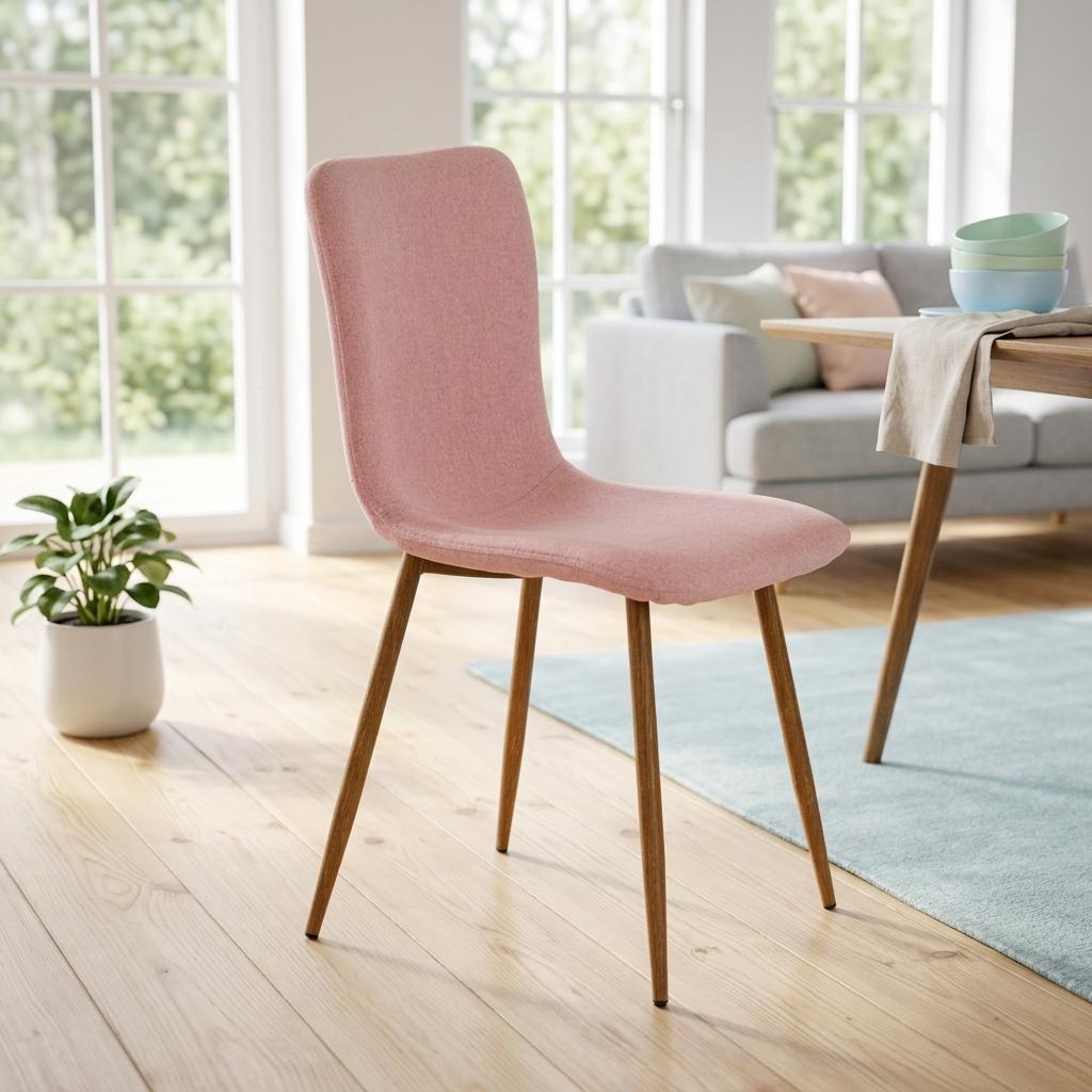Modern Pink Fabric Dining Chair, Wooden Tube - SCARGILL SY PINK