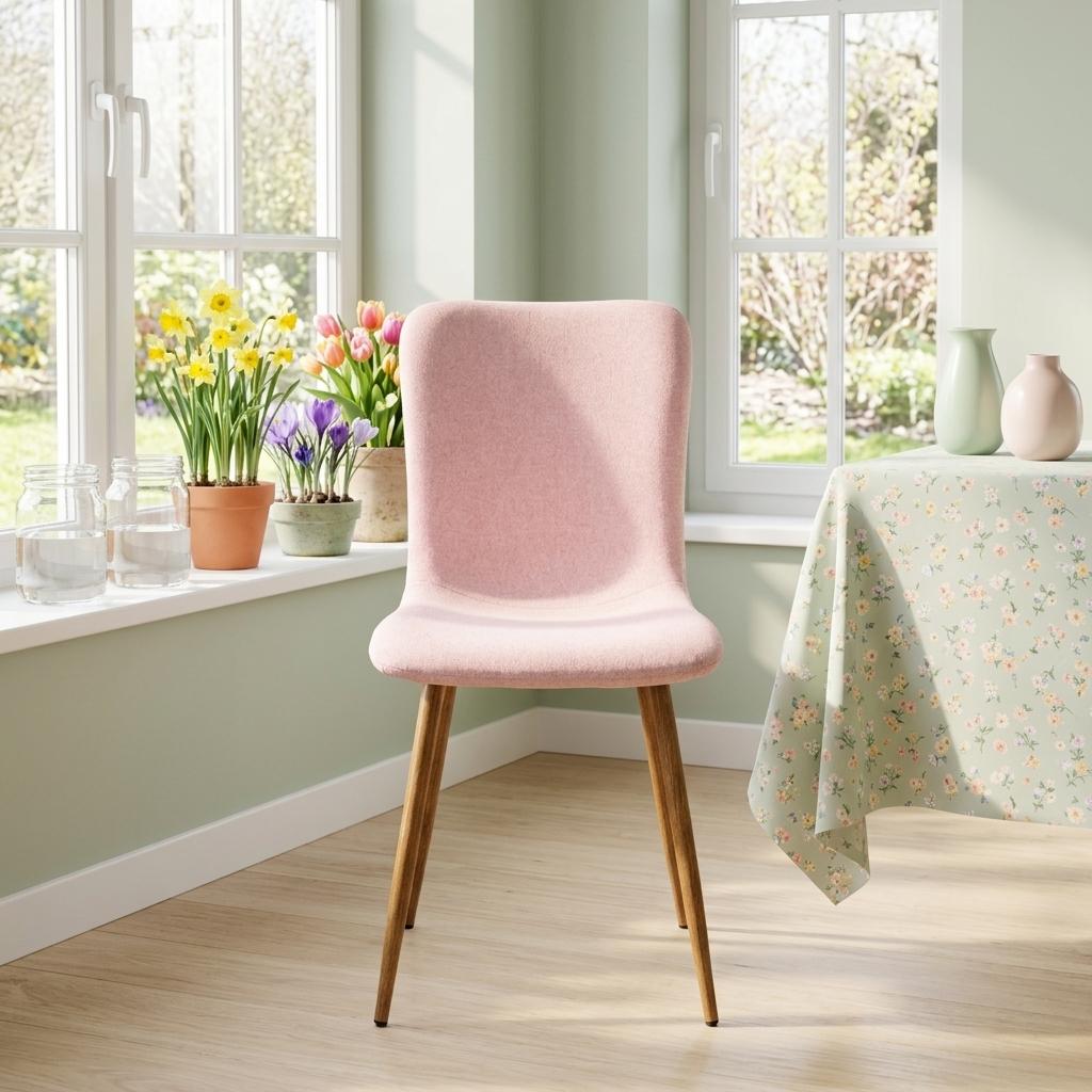Modern Pink Fabric Dining Chair, Wooden Tube - SCARGILL SY PINK