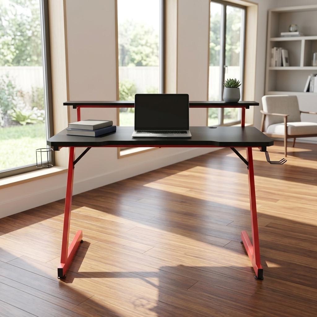 Modern Gaming Desk, Black Iron Frame - SCHULZ