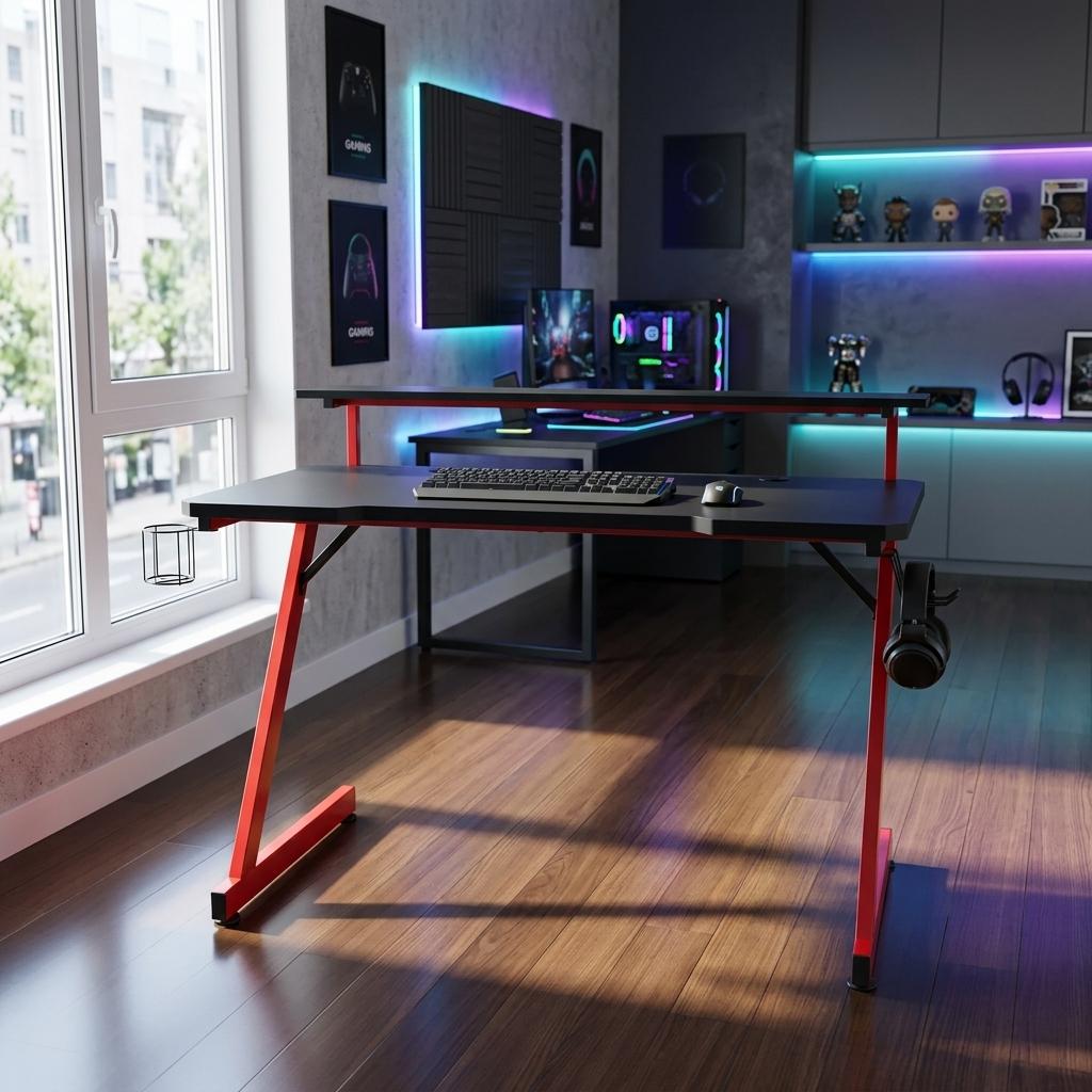 Modern Gaming Desk, Black Iron Frame - SCHULZ