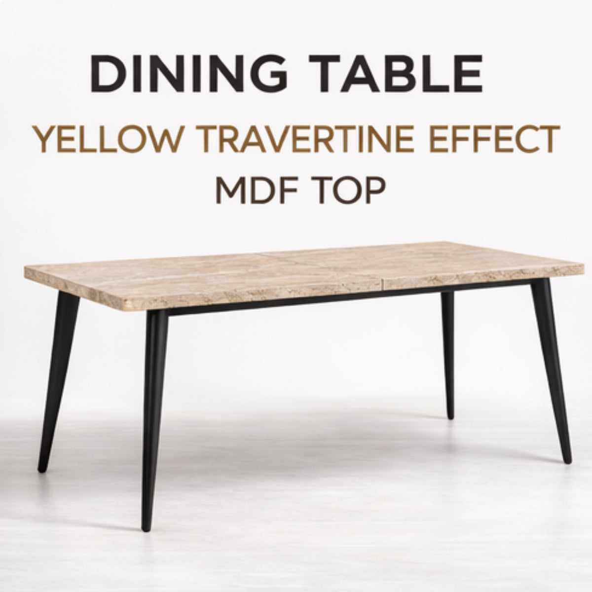 Modern Minimalist Yellow Travertine Effect Finish Dining Table - SERAPH TRAVERTINE