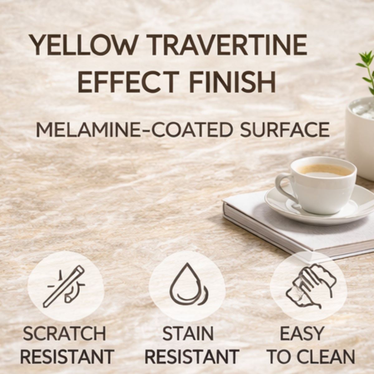 Modern Minimalist Yellow Travertine Effect Finish Dining Table - SERAPH TRAVERTINE
