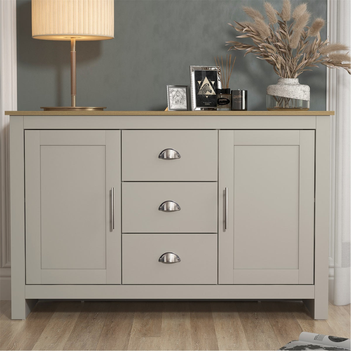 Modern Grey Storage, Particleboard Sideboard - SHERBOURNE 3 Drawer