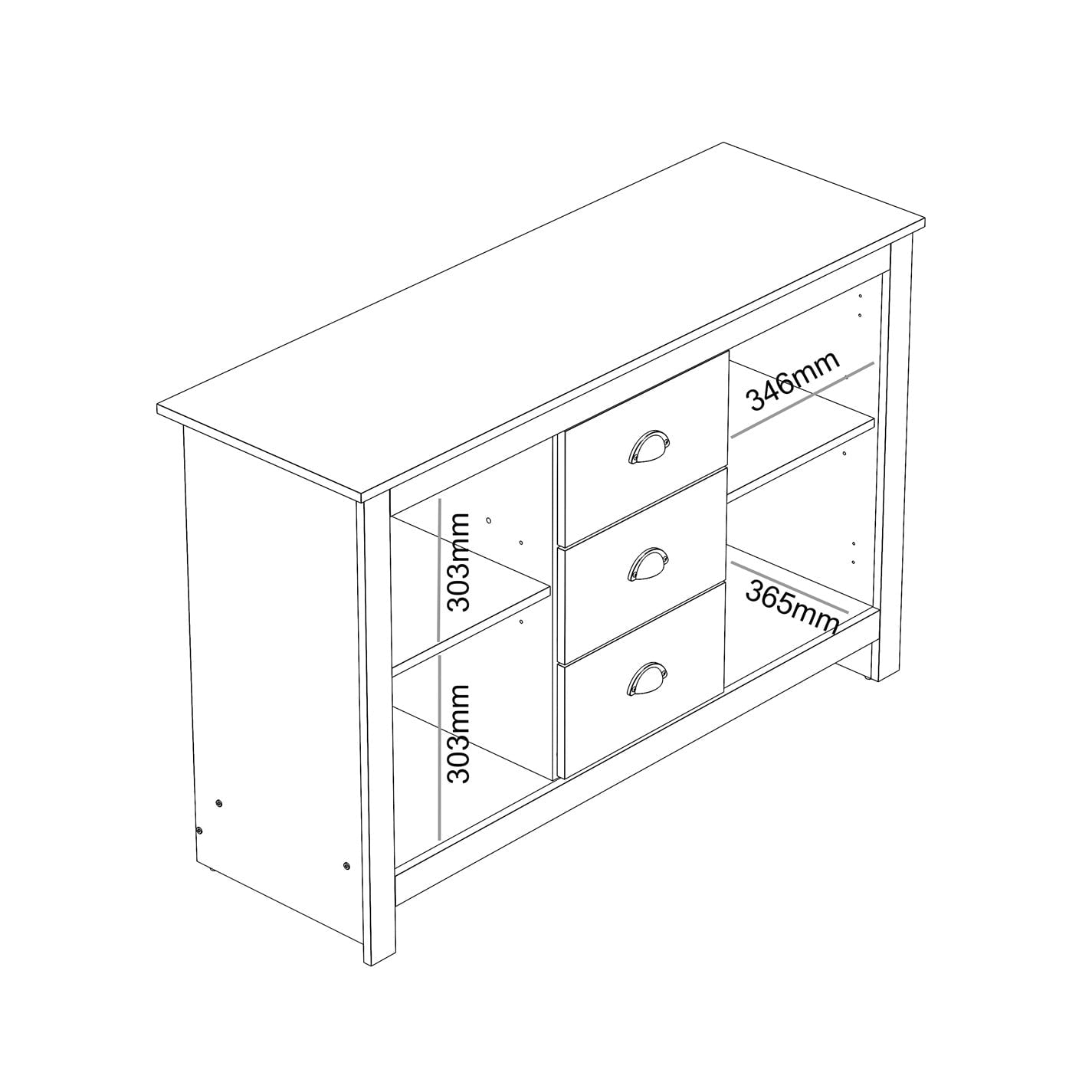 SHERBOURNE 3 DRAWER SIDEBOARD GREY – Grey Side Board