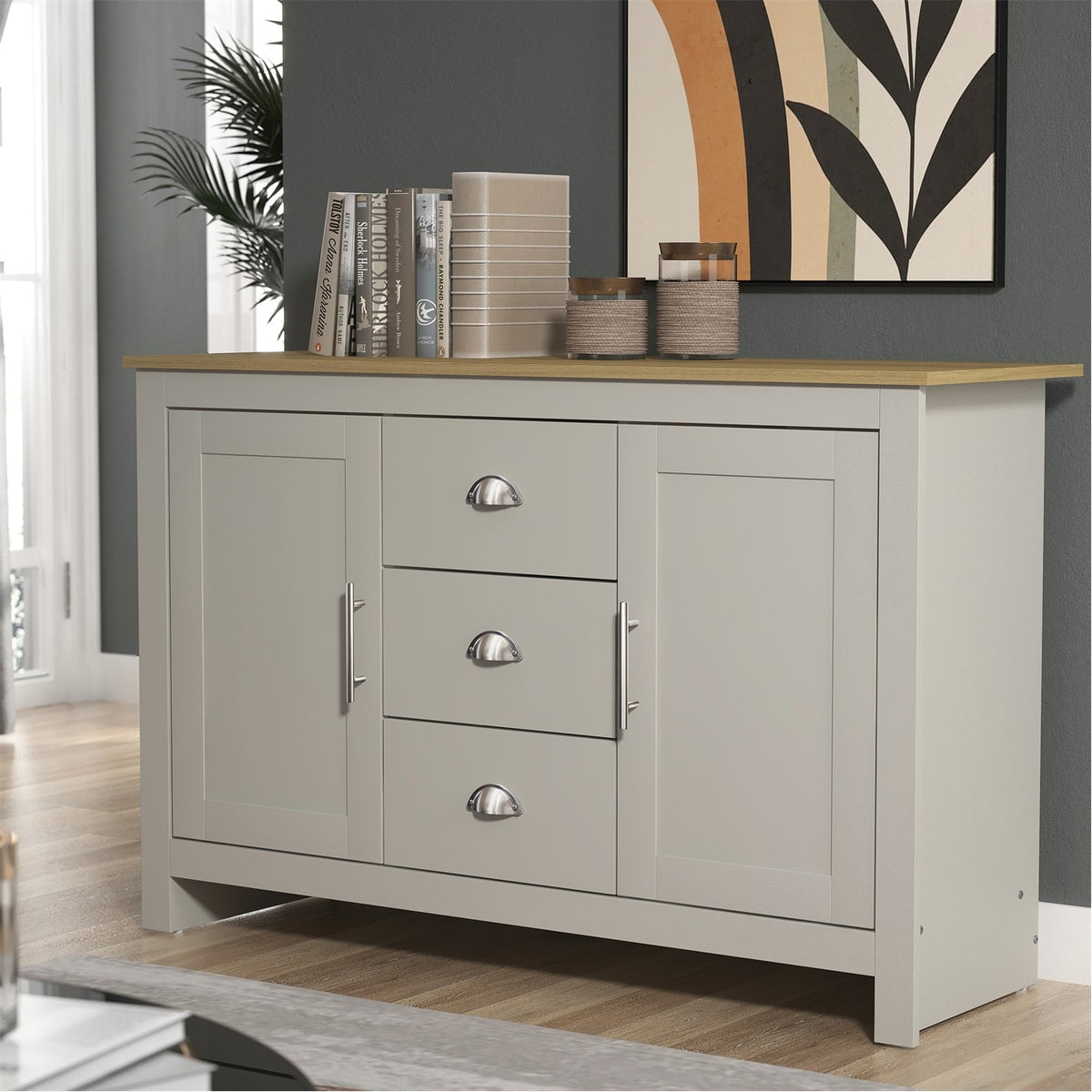 Modern Grey Storage, Particleboard Sideboard - SHERBOURNE 3 Drawer