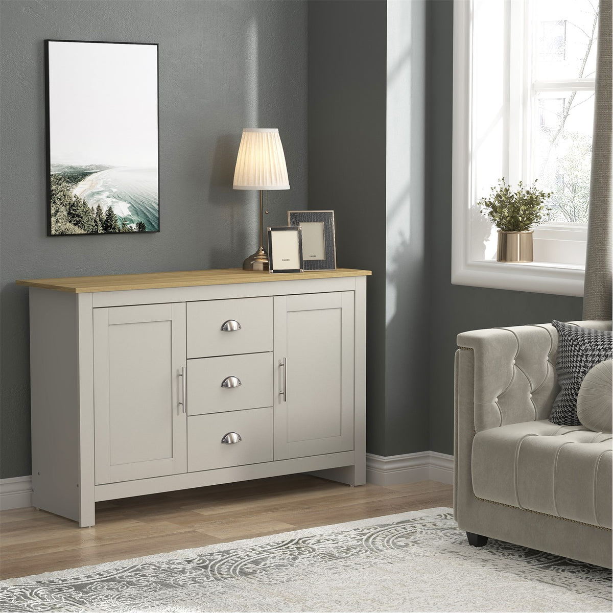 Modern Grey Storage, Particleboard Sideboard - SHERBOURNE 3 Drawer