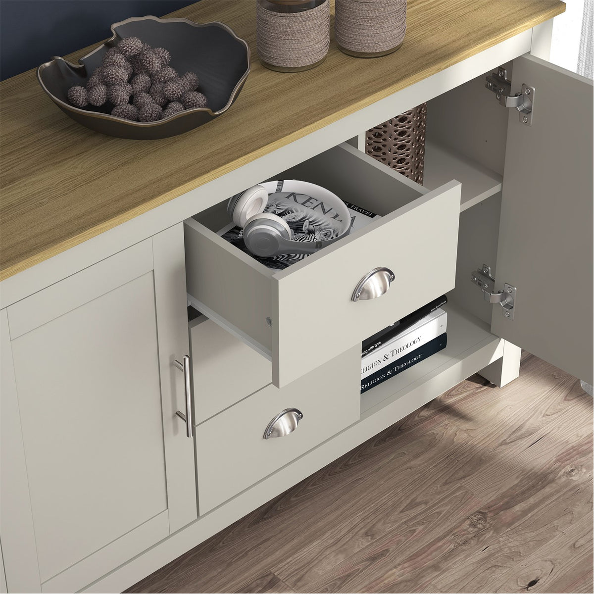 Modern Grey Storage, Particleboard Sideboard - SHERBOURNE 3 Drawer