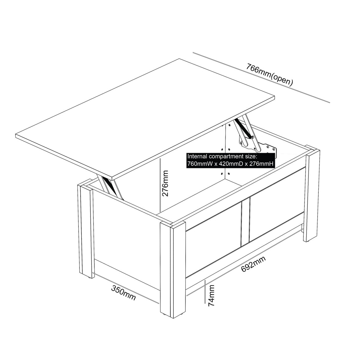 Modern Grey Lift-Top Table, Particleboard Accent - SHERBOURNE Coffee Table