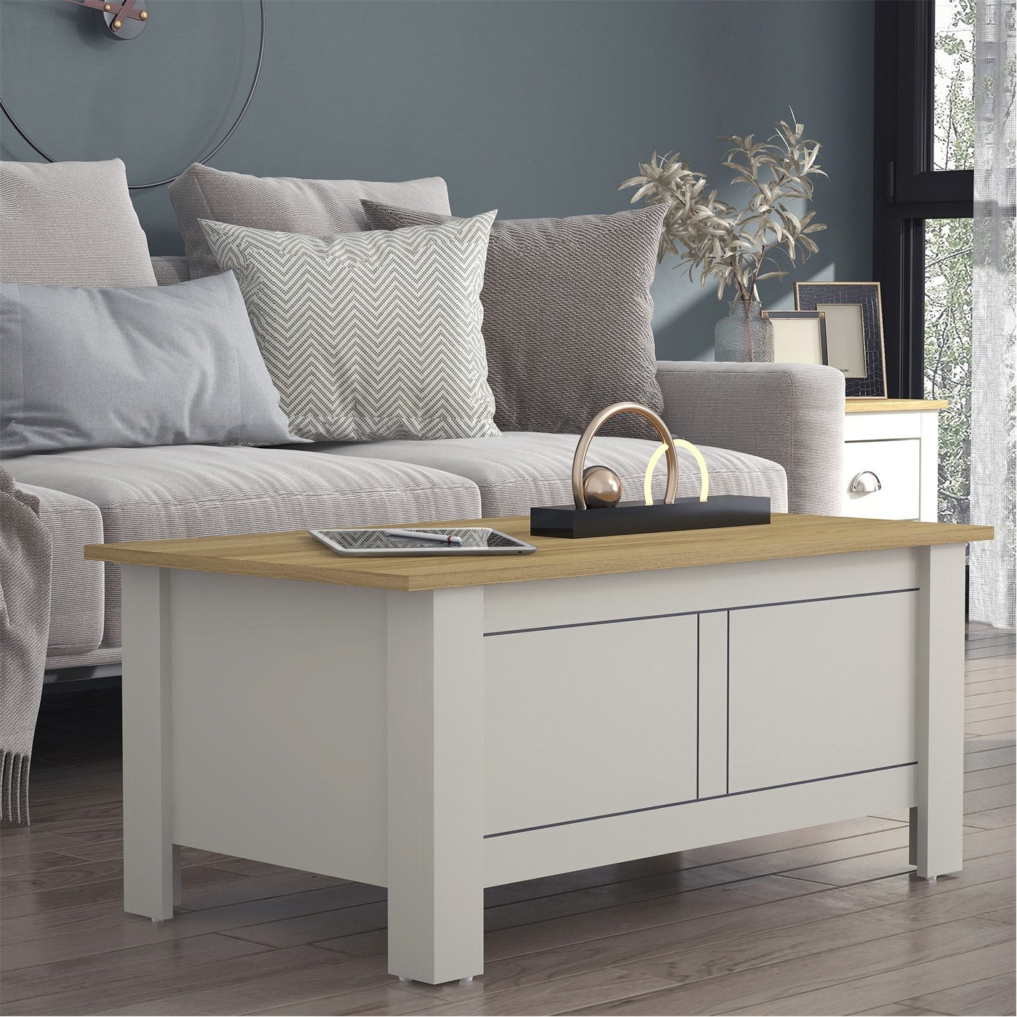 Modern Grey Lift-Top Table, Particleboard Accent - SHERBOURNE Coffee Table