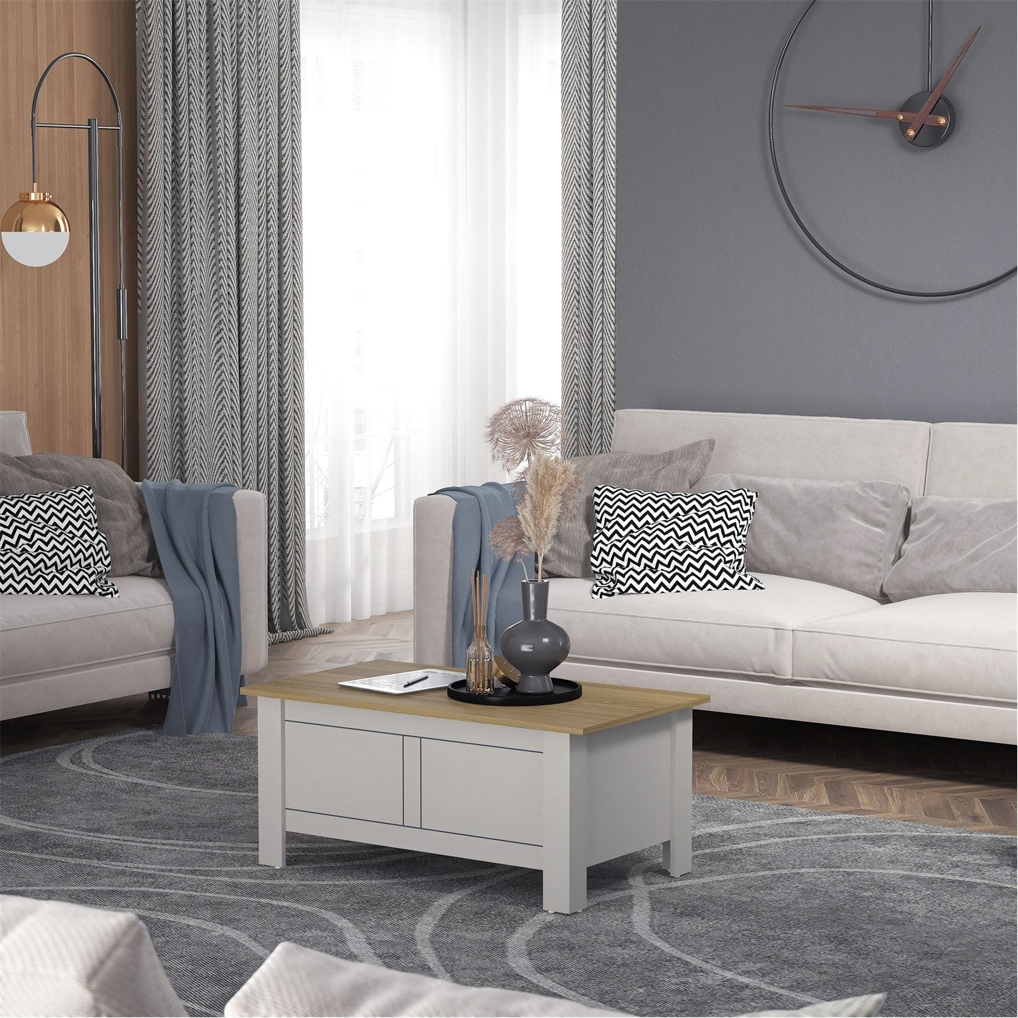 Modern Grey Lift-Top Table, Particleboard Accent - SHERBOURNE Coffee Table