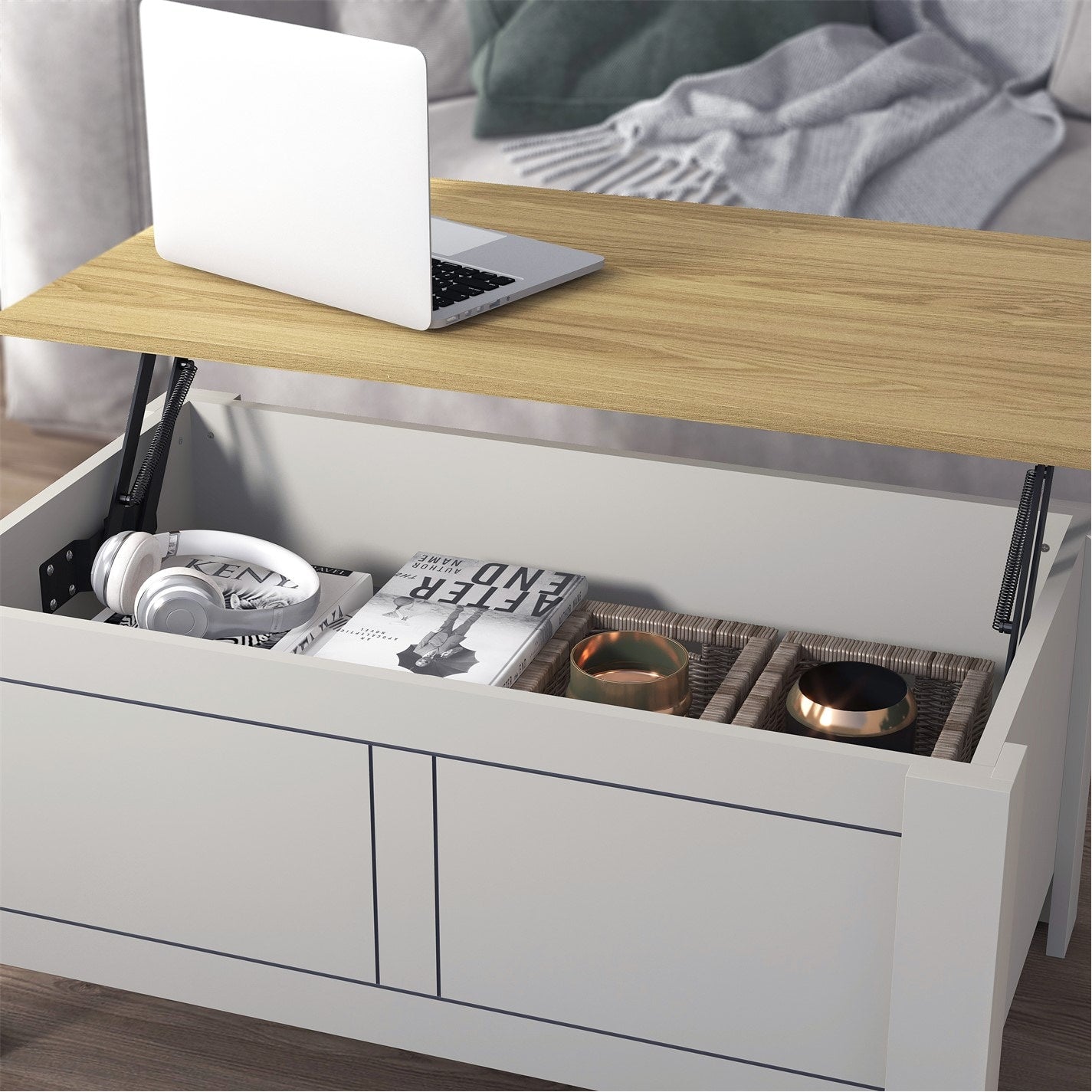 Modern Grey Lift-Top Table, Particleboard Accent - SHERBOURNE Coffee Table