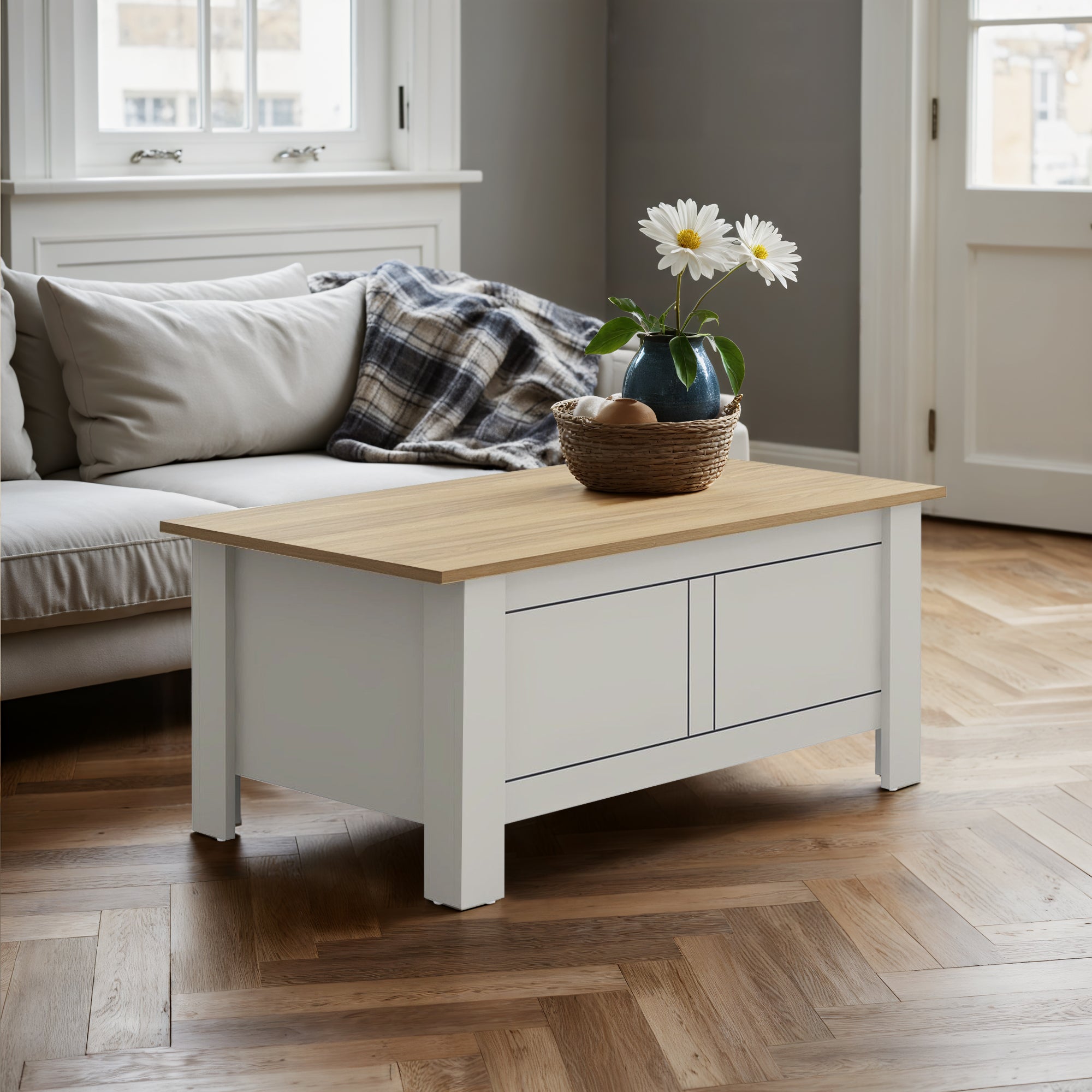 sherbourne lift top coffee table grey - white coffee table - upholstered compact seating or footrest