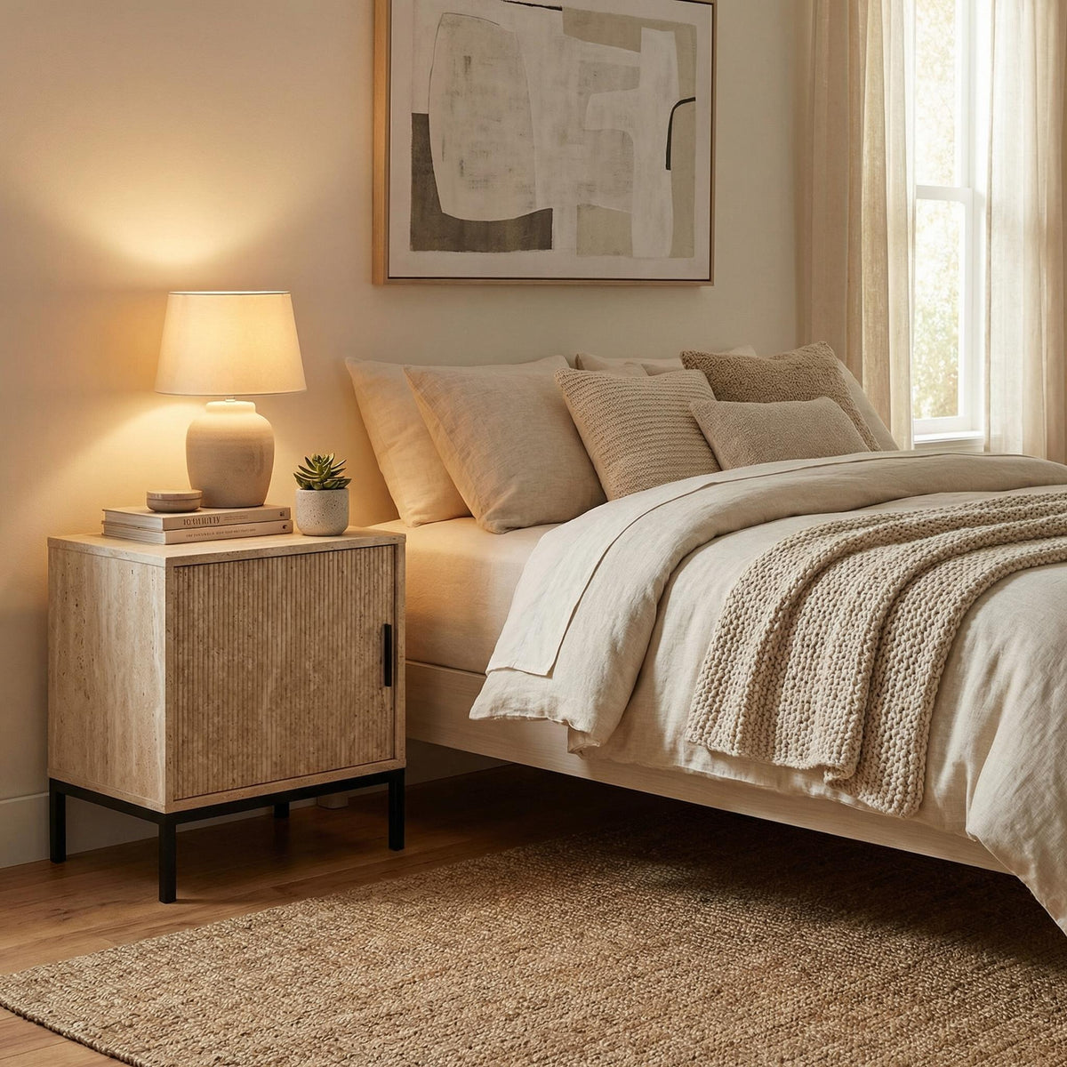 Outvie Modern Minimalist Nightstand, MDF & Metal Frame - SHIENGILL