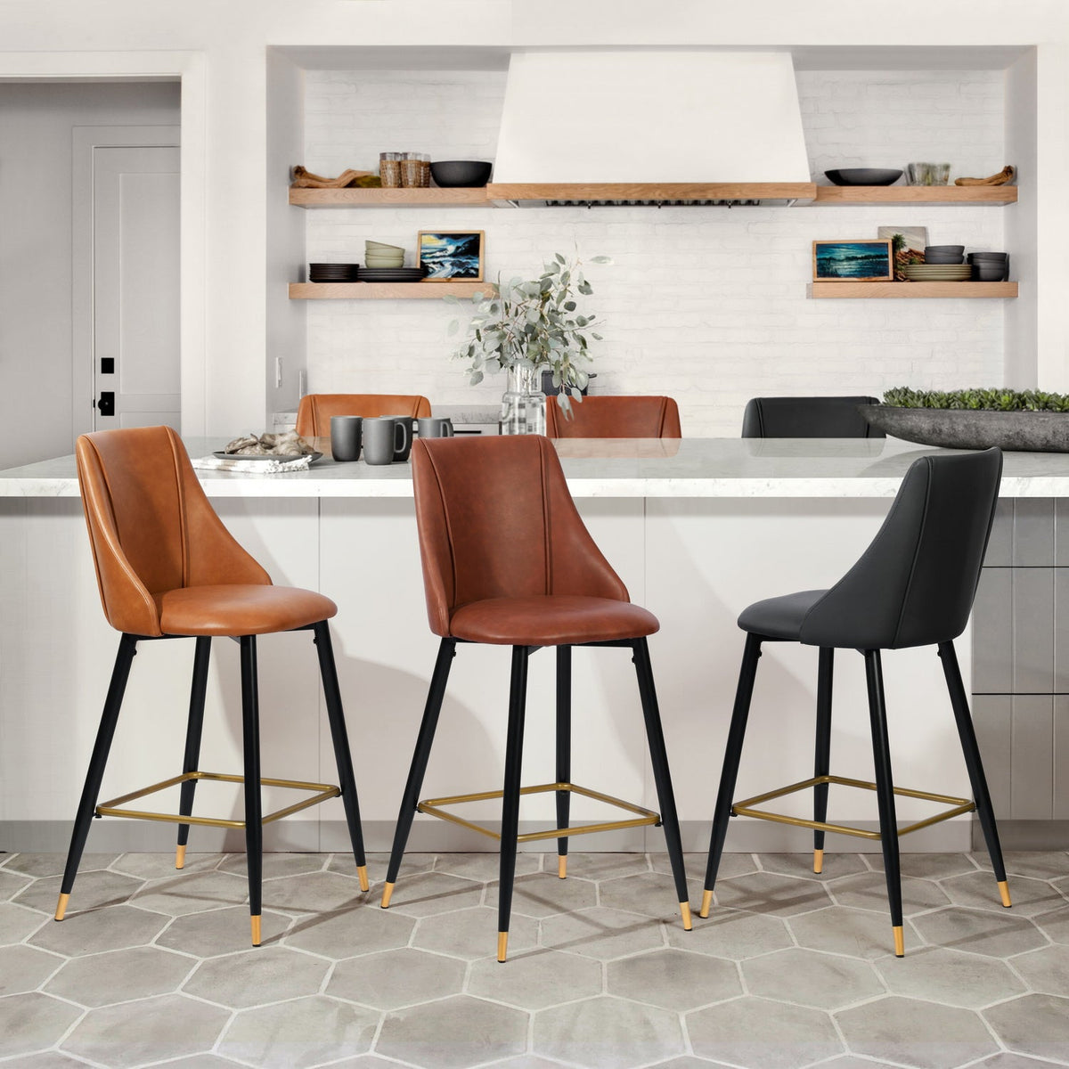 Smeg Bar Dark Brown Pu Black Gold Leg Bar Stool