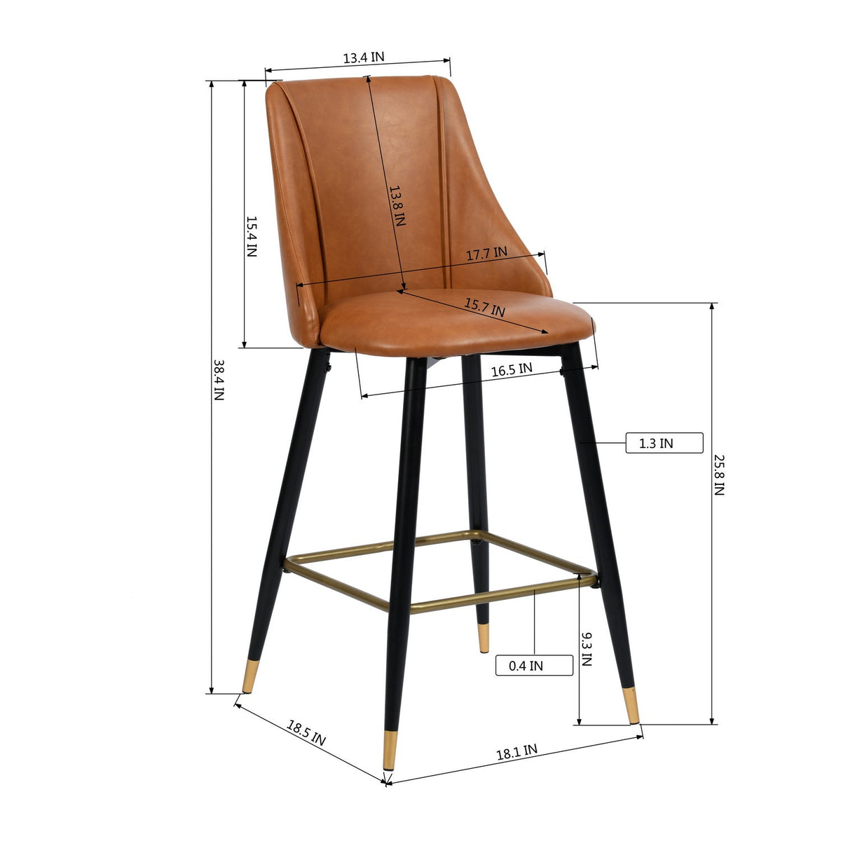 Smeg Bar Dark Brown Pu Black Gold Leg Bar Stool