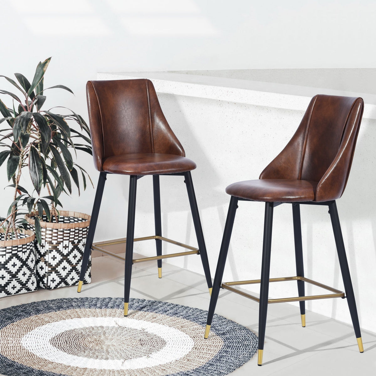 Smeg Bar Dark Brown Pu Black Gold Leg Bar Stool