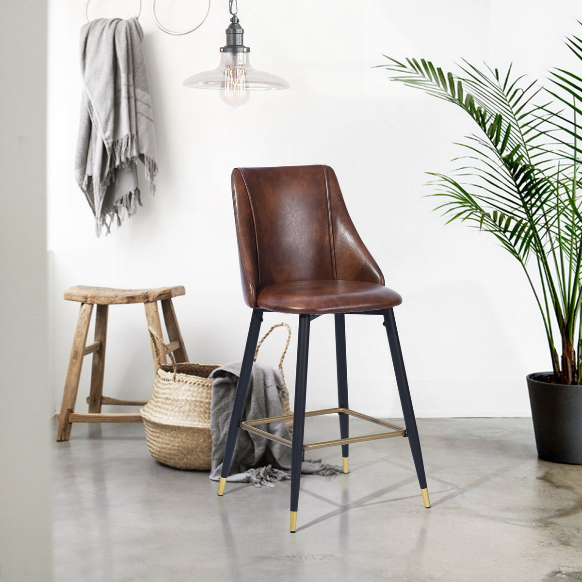 Smeg Bar Dark Brown Pu Black Gold Leg Bar Stool