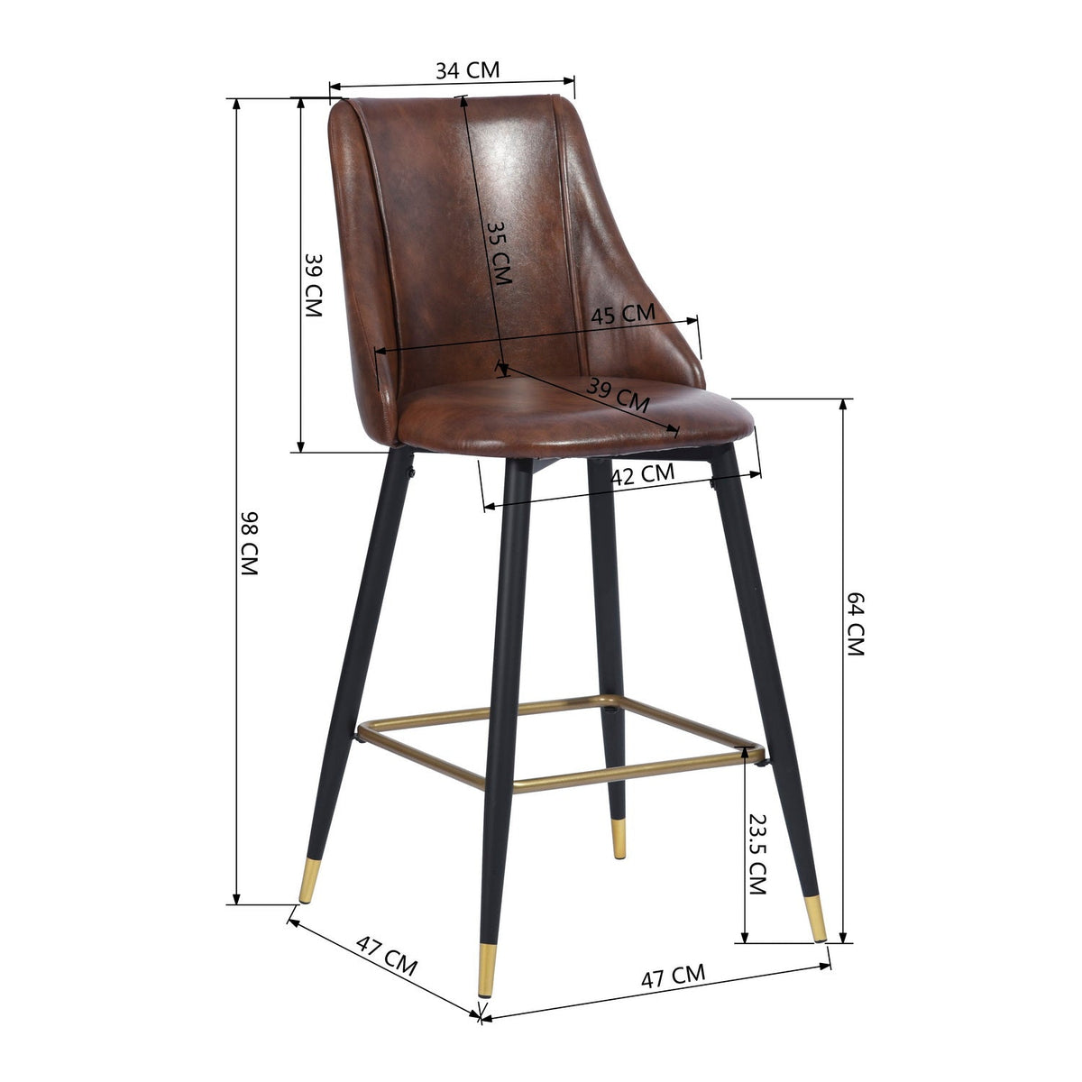 Smeg Bar Dark Brown Pu Black Gold Leg Bar Stool