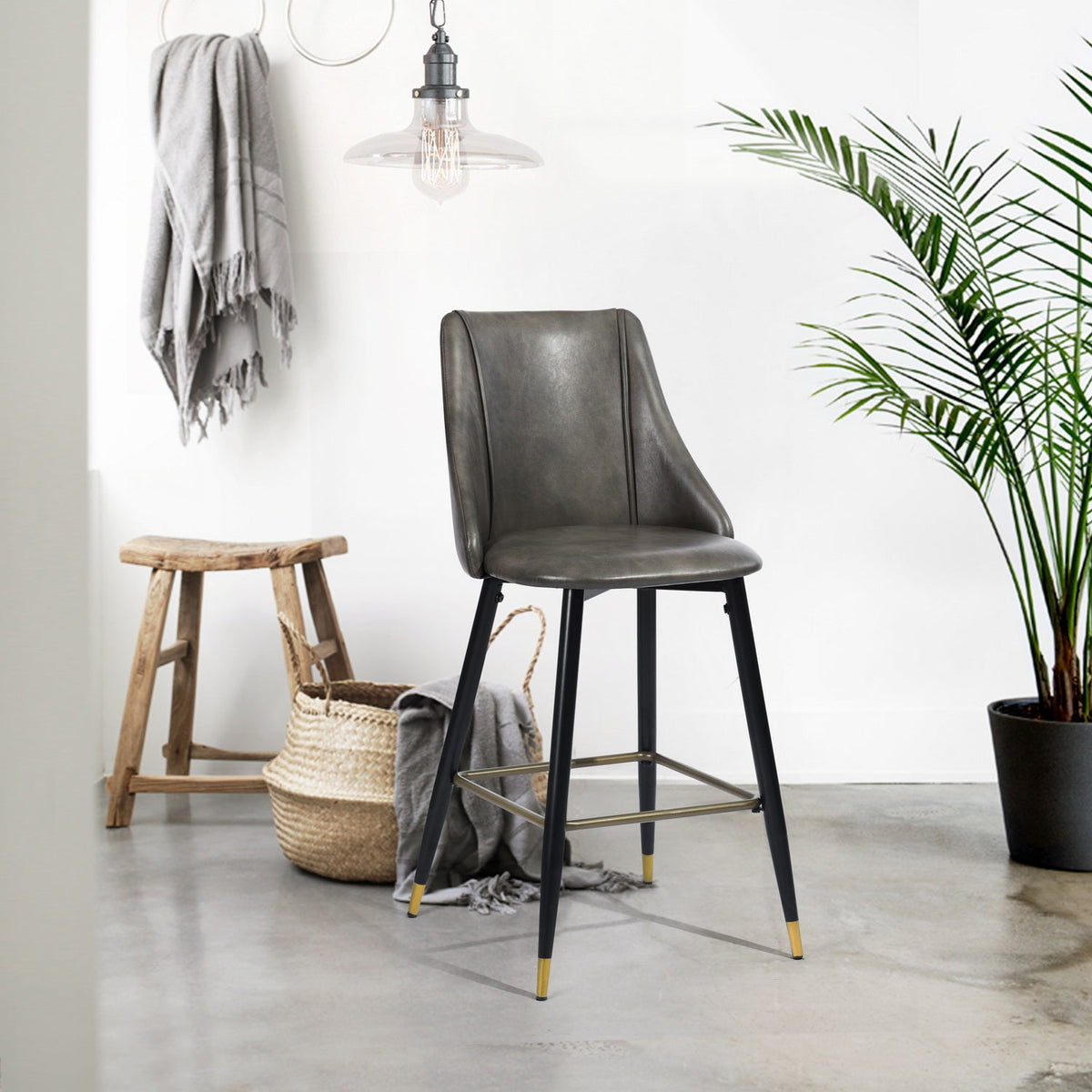 Smeg Bar Dark Brown Pu Black Gold Leg Bar Stool