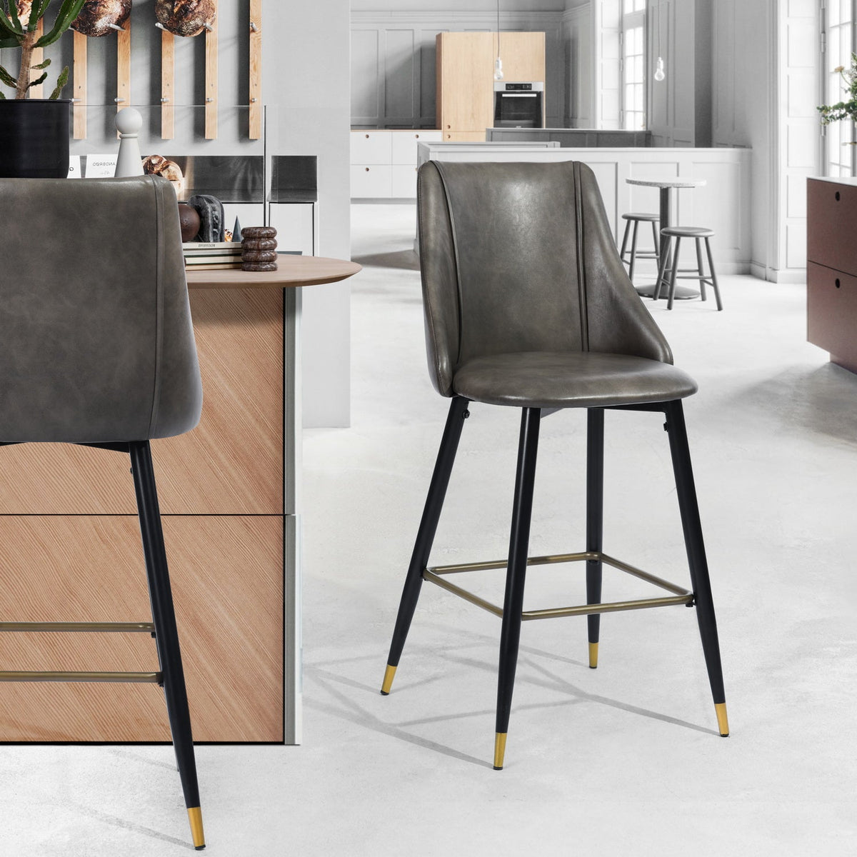 Smeg Bar Dark Brown Pu Black Gold Leg Bar Stool
