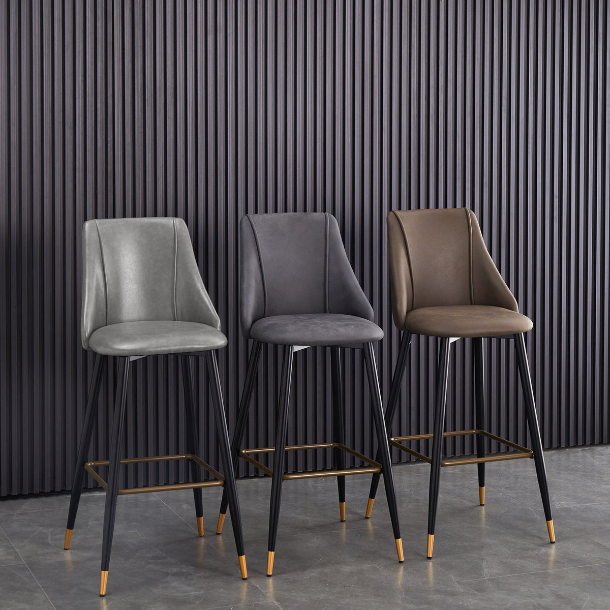 Smeg Bar Dark Brown Pu Black Gold Leg Bar Stool