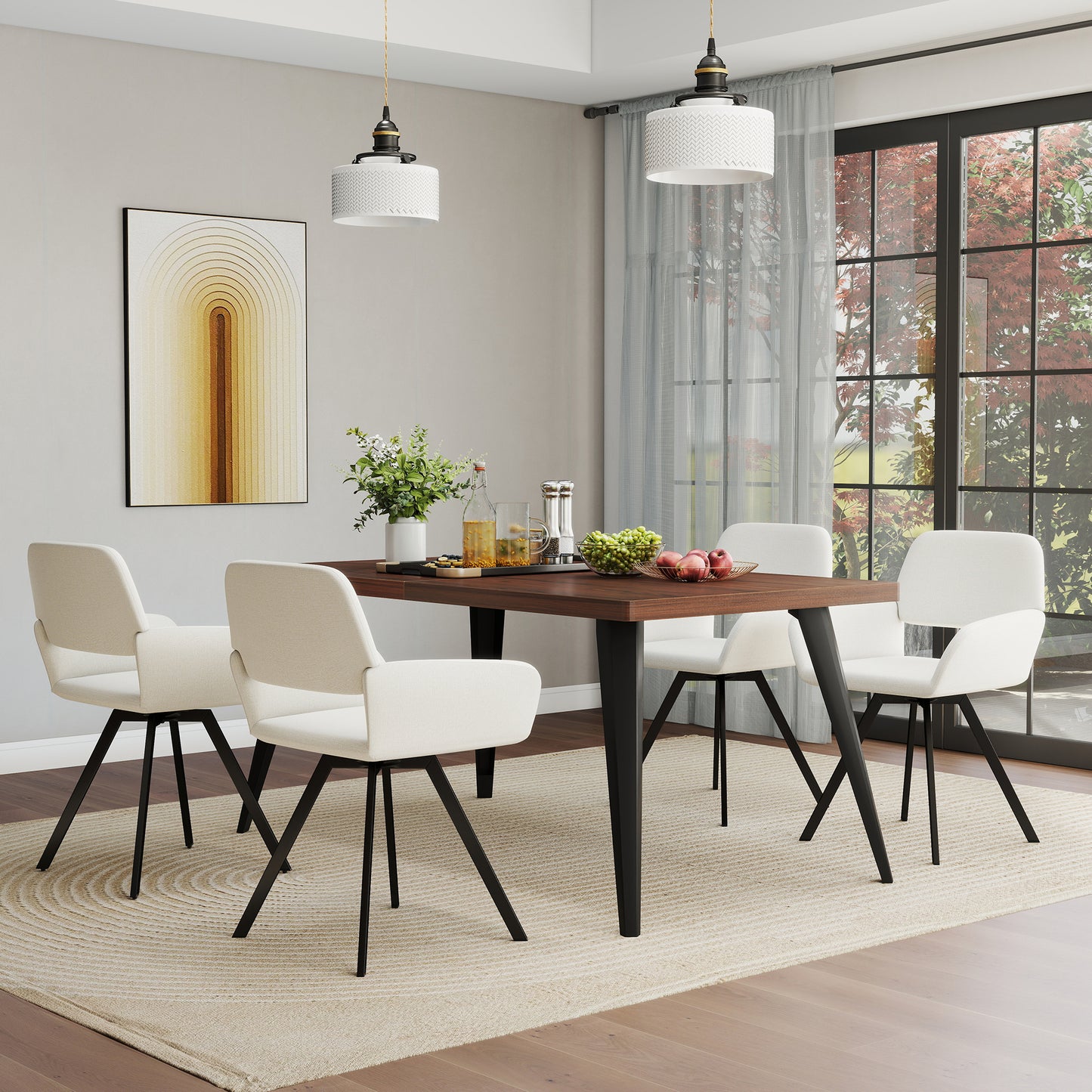 Modern Swivel Dining Chair, Beige Fabric & Black Legs - CALIFORNIA KD BEIGE SWIVEL A