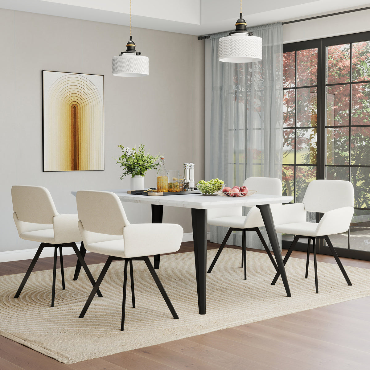 Modern Swivel Dining Chair, Fabric Upholstery - CALIFORNIA KD BEIGE SWIVEL FR