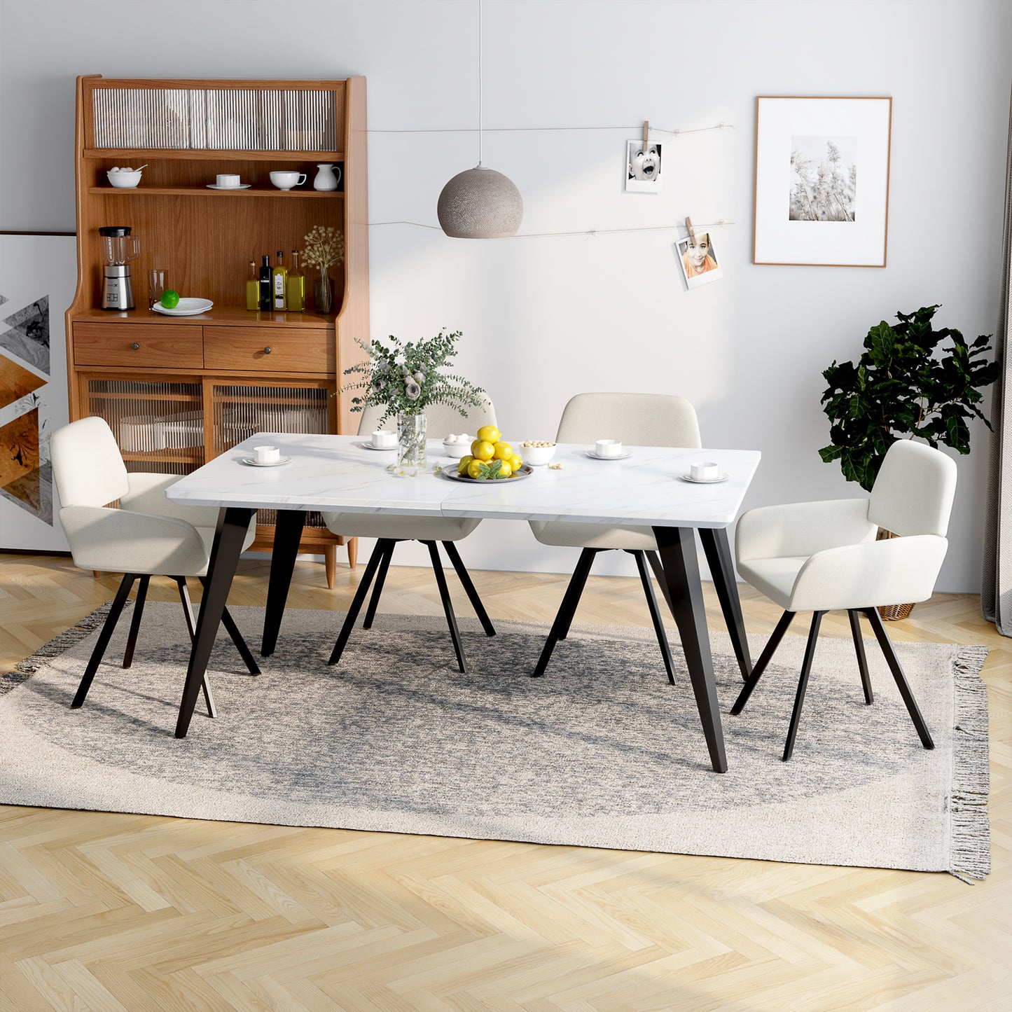 Modern Swivel Dining Chair, Beige Fabric & Black Legs - CALIFORNIA KD BEIGE SWIVEL A