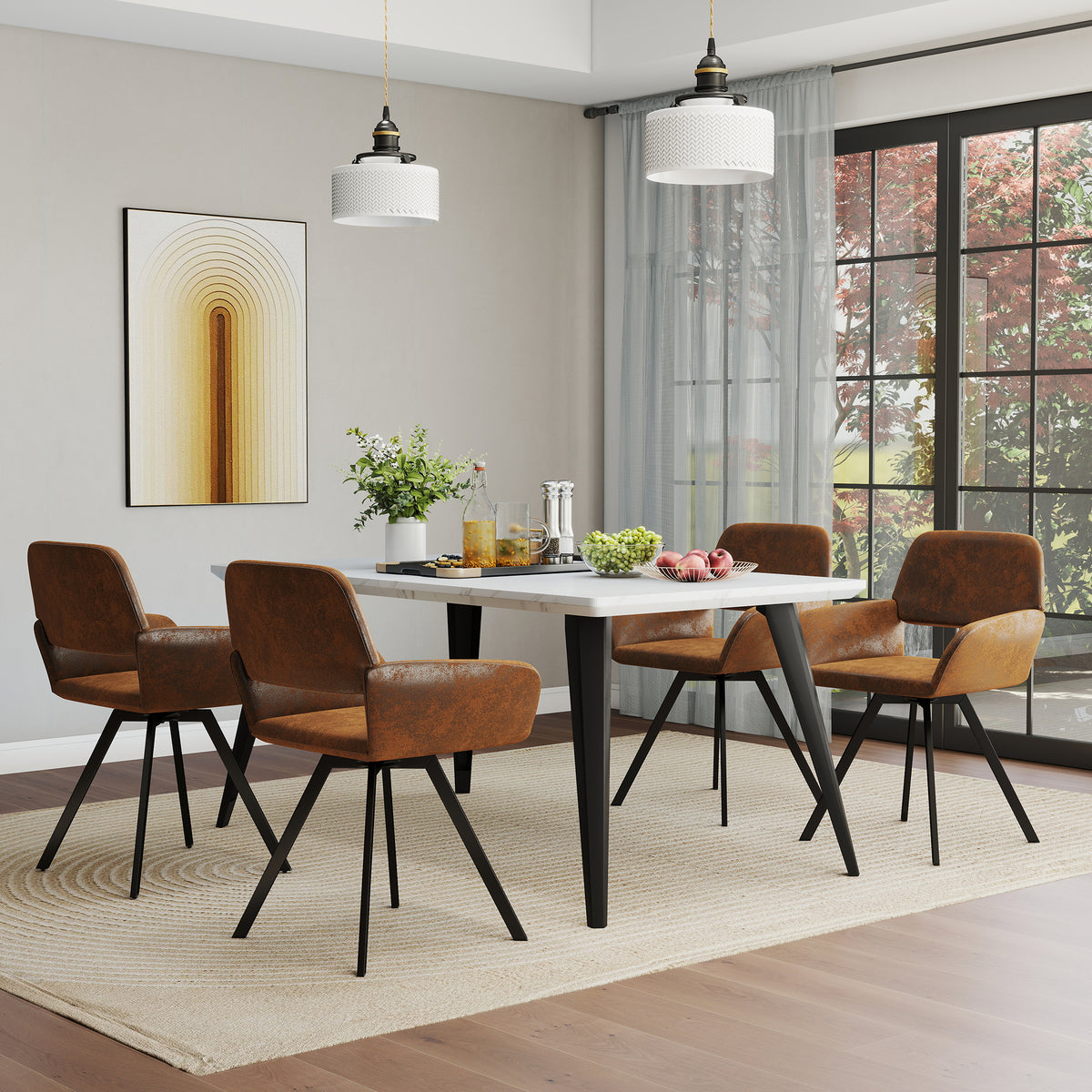 Modern Suede Swivel Dining Chair, Brown Fabric - CALIFORNIA KD SUEDE BROWN SWIVEL FR