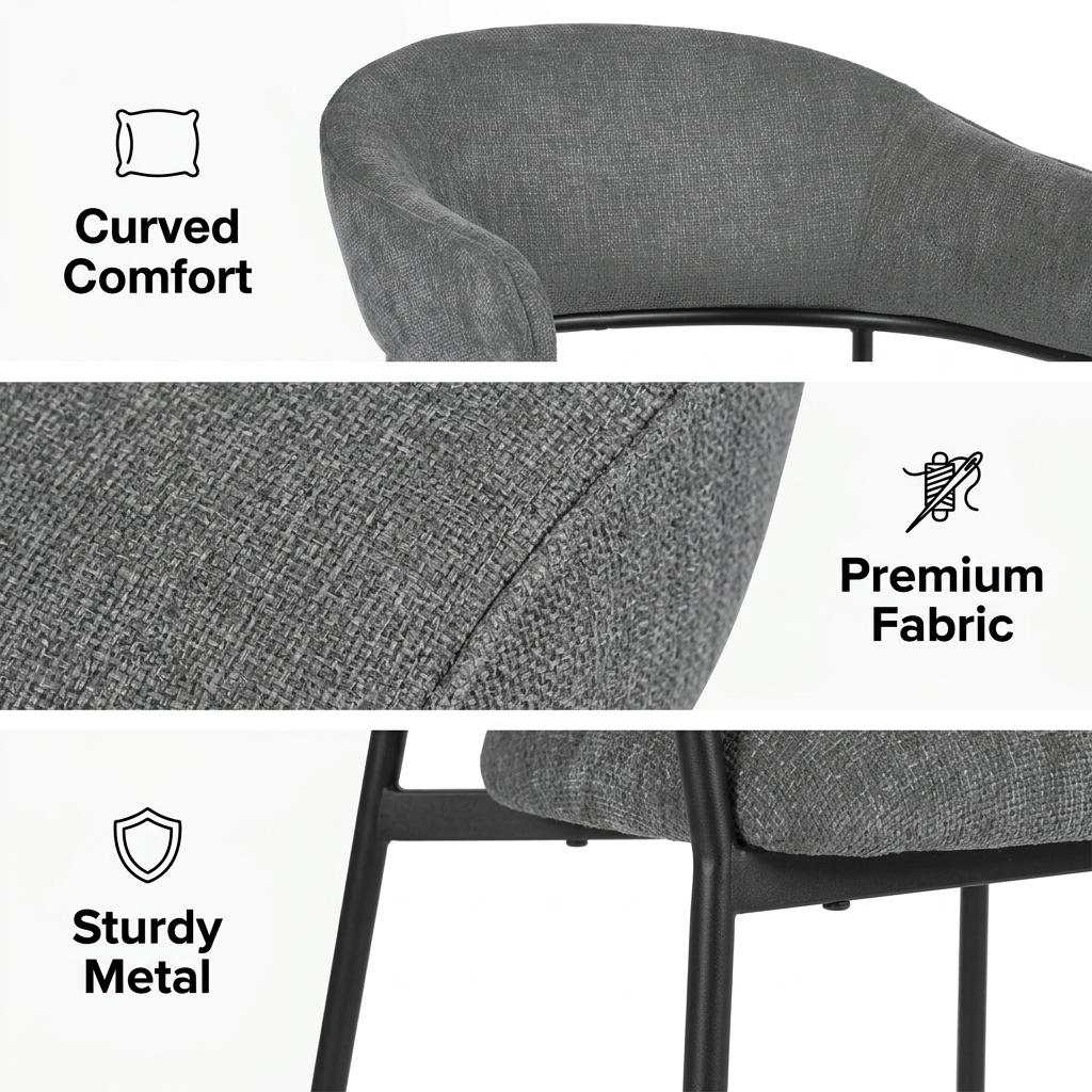 Modern Fabric Dining Chair, Metal Frame - STARLING GREY