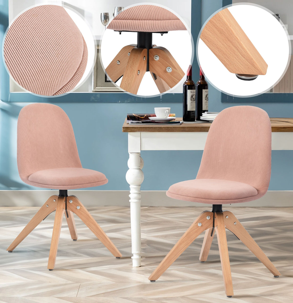 Modern Pink Corduroy Dining Chair, Wood Legs - SUNFLOWER CORDUROY PINK WOOD LEG 4PCS