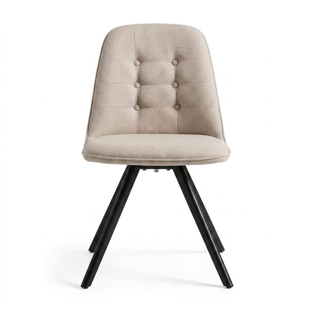 Modern Beige Dining Chair, Fabric Upholstery - SUNFLOWER FABRIC BEIGE ROUND LEG
