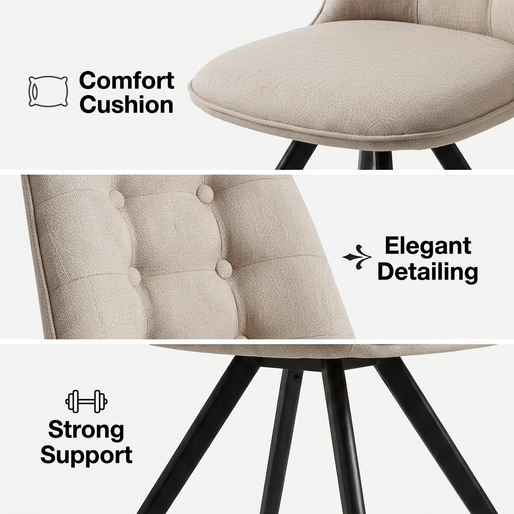 Modern Beige Dining Chair, Fabric Upholstery - SUNFLOWER FABRIC BEIGE ROUND LEG