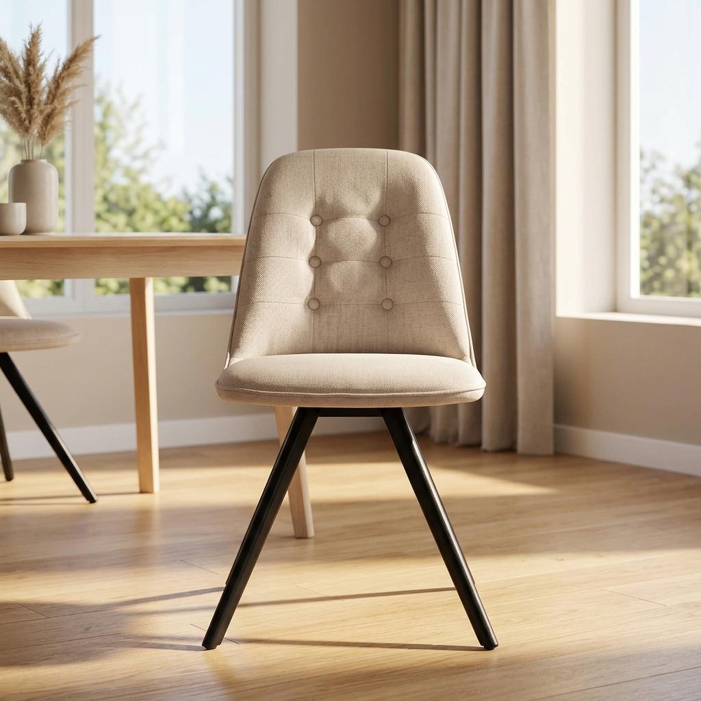 Modern Beige Dining Chair, Fabric Upholstery - SUNFLOWER FABRIC BEIGE ROUND LEG