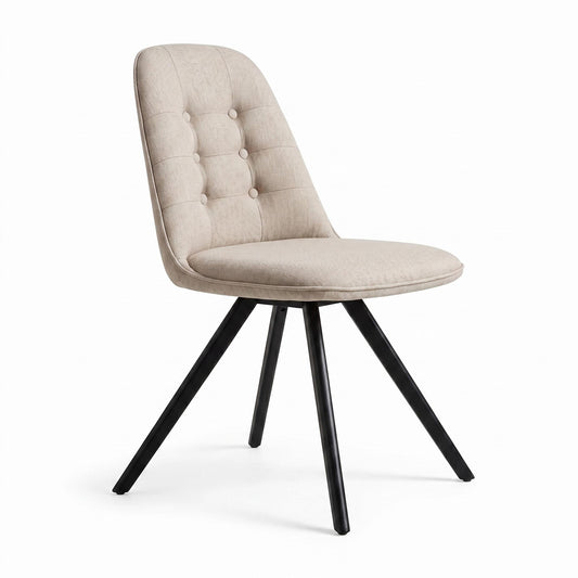 Modern Beige Dining Chair, Fabric Upholstery - SUNFLOWER FABRIC BEIGE ROUND LEG
