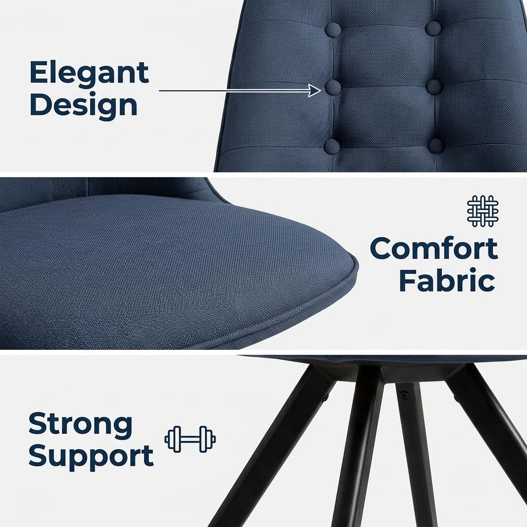 Modern Dark Blue Dining Chair, Fabric Upholstery - SUNFLOWER FABRIC DBLUE ROUND LEG