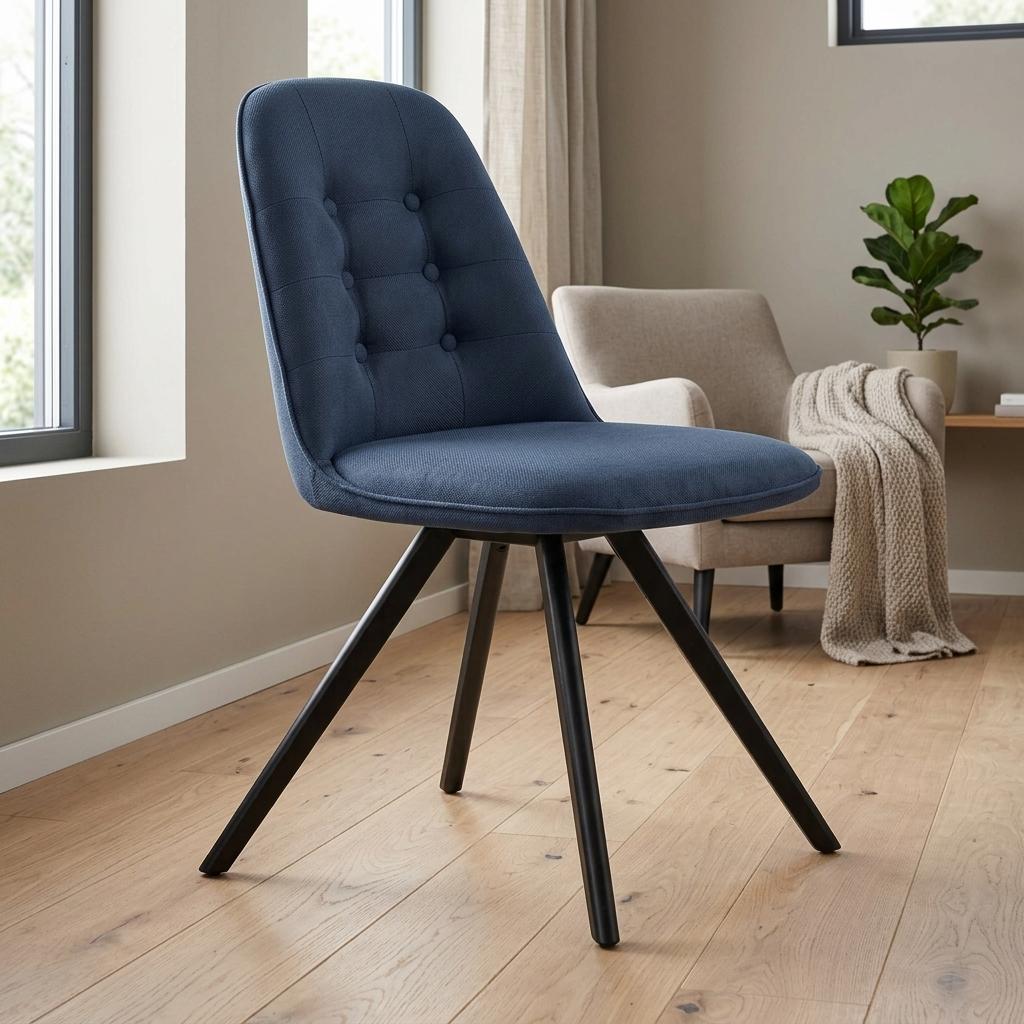 Modern Dark Blue Dining Chair, Fabric Upholstery - SUNFLOWER FABRIC DBLUE ROUND LEG