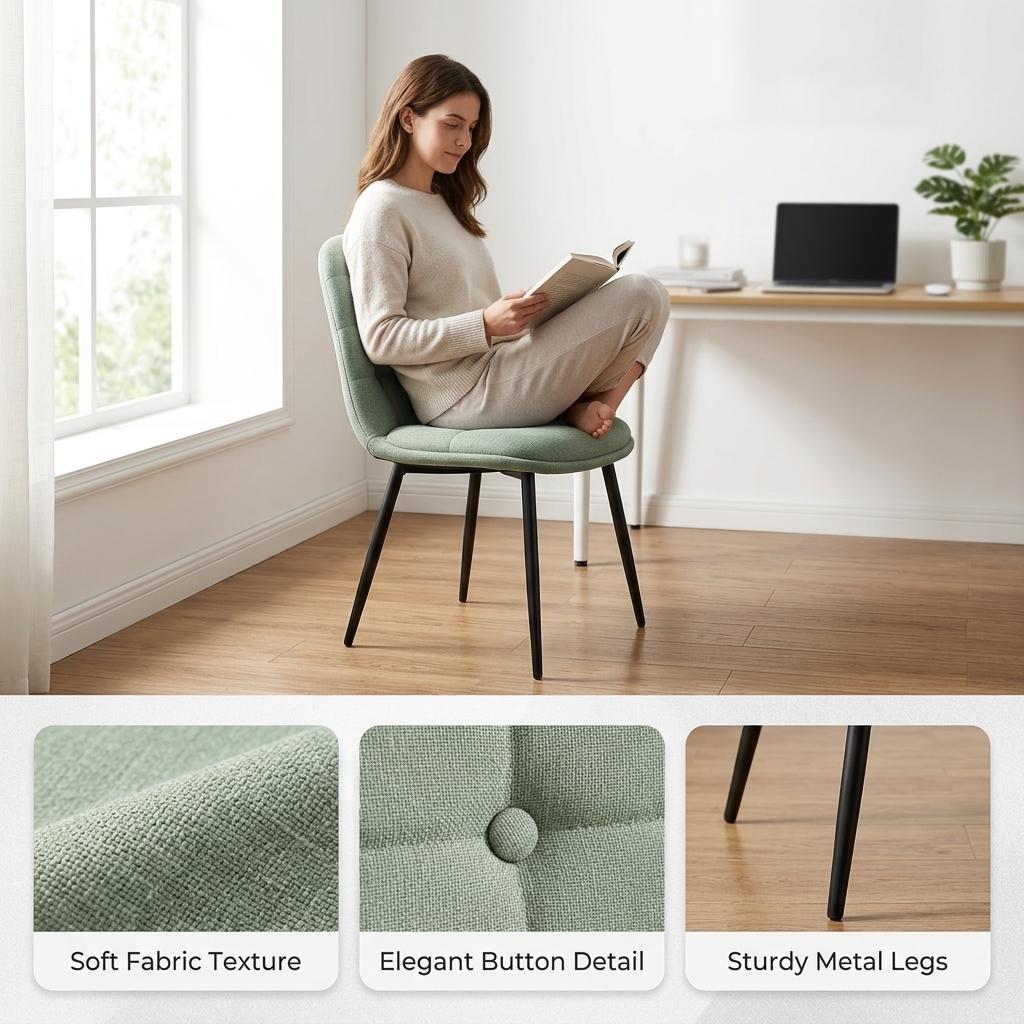 Modern Green Fabric Dining Chair – SUNFLOWER FABRIC GREEN ROUND LEG