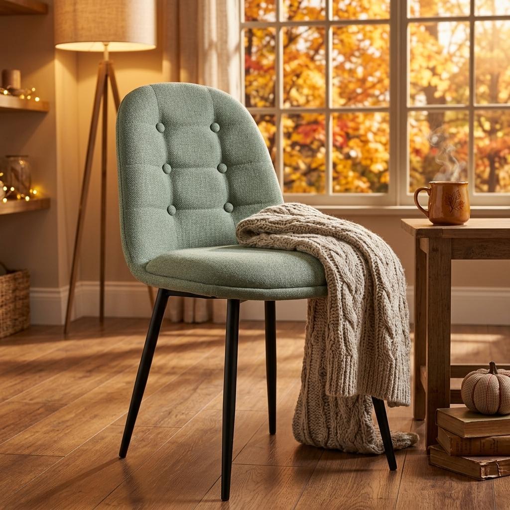 Modern Green Fabric Dining Chair – SUNFLOWER FABRIC GREEN ROUND LEG