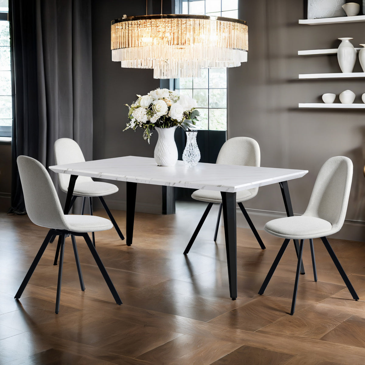 Modern Beige Fabric Dining Chair Set – SUNFLOWER LUMOS 4PCS