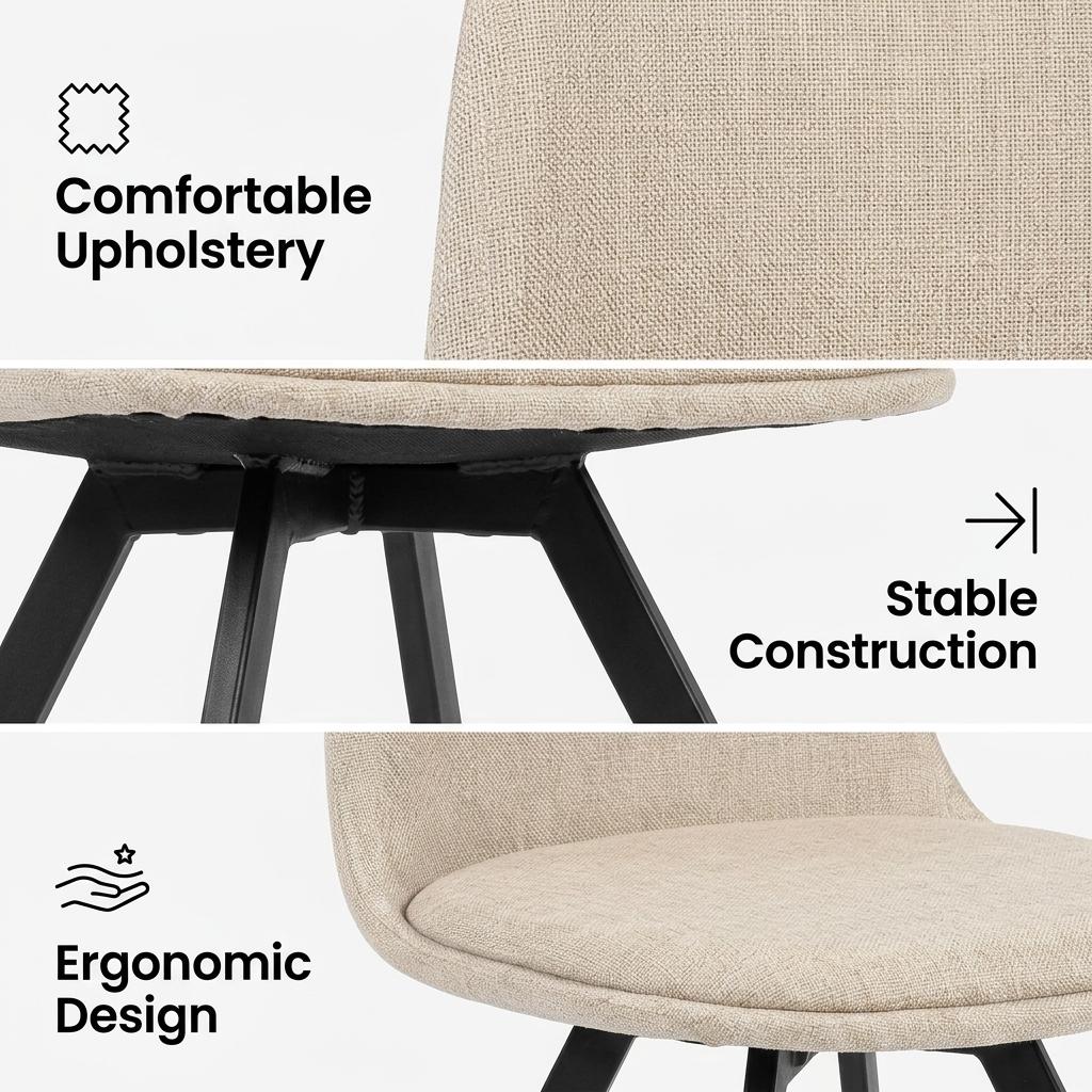 Modern Slubbed Fabric Dining Chair Set – SUNFLOWER SLUBBED BEIGE 6PCS