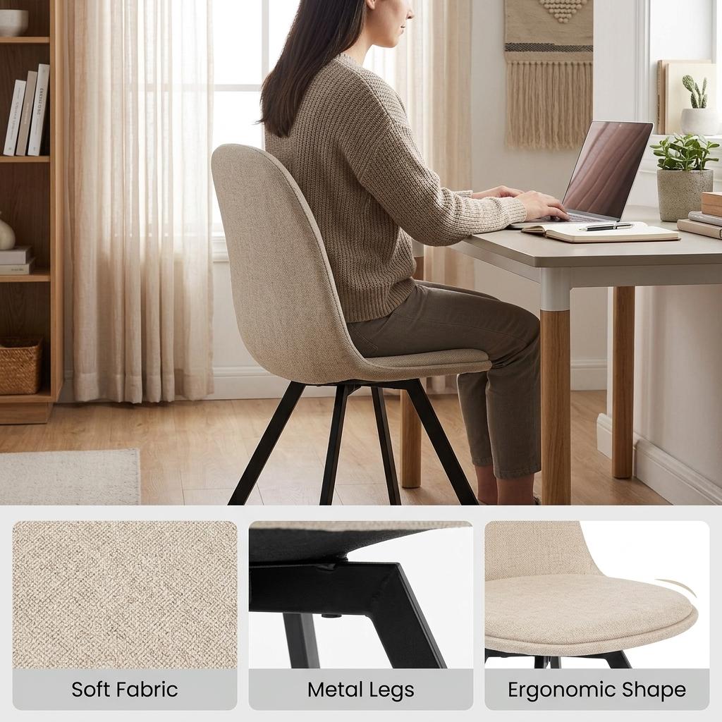 Modern Slubbed Fabric Dining Chair Set – SUNFLOWER SLUBBED BEIGE 6PCS