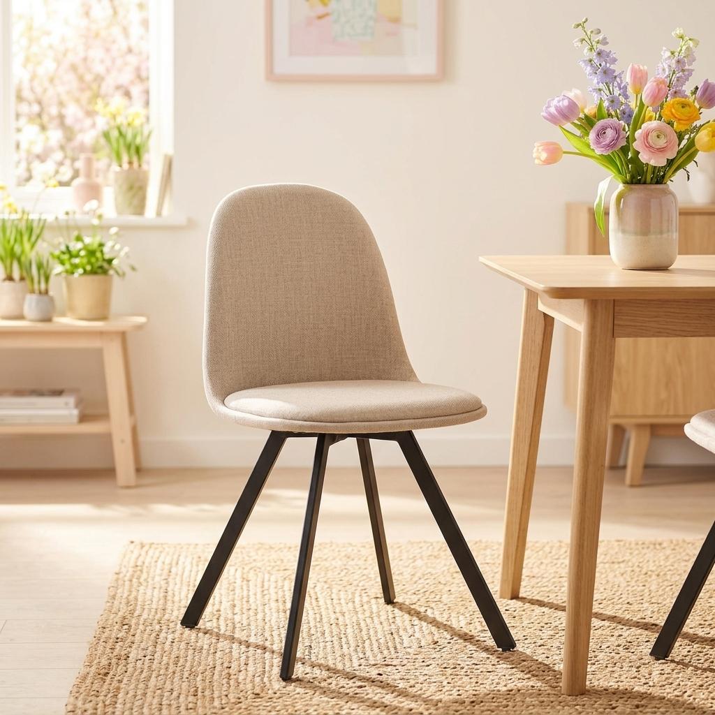 Modern Slubbed Fabric Dining Chair Set – SUNFLOWER SLUBBED BEIGE 6PCS