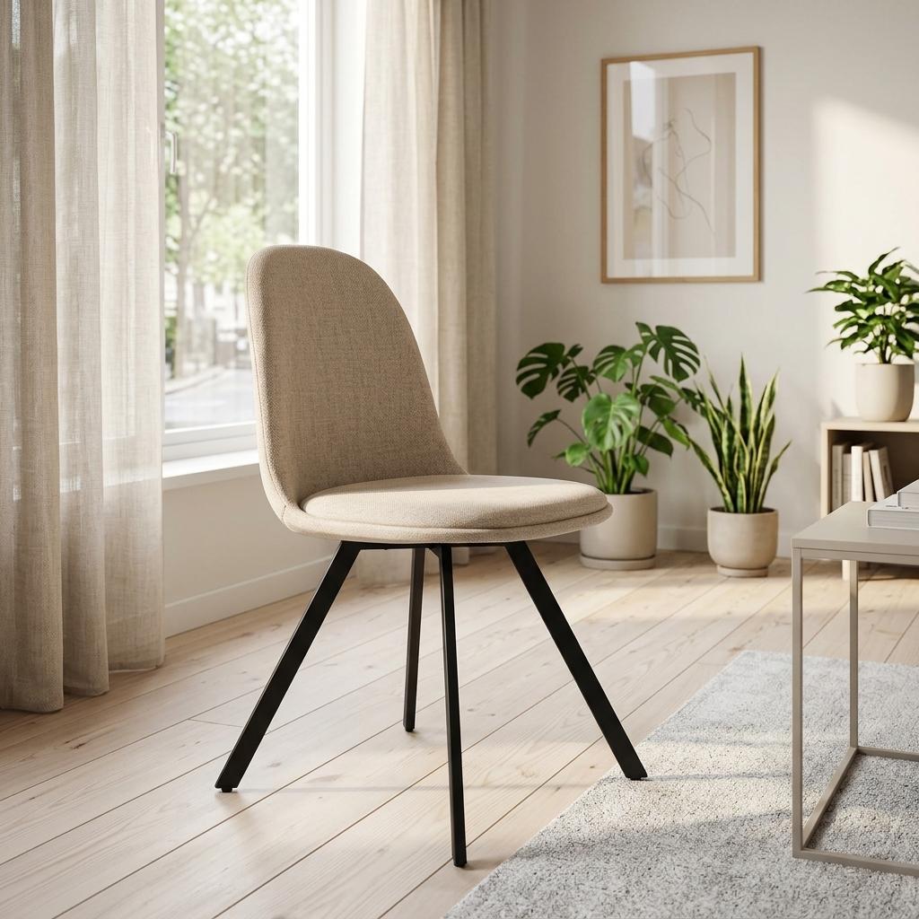 Modern Slubbed Fabric Dining Chair Set – SUNFLOWER SLUBBED BEIGE 6PCS