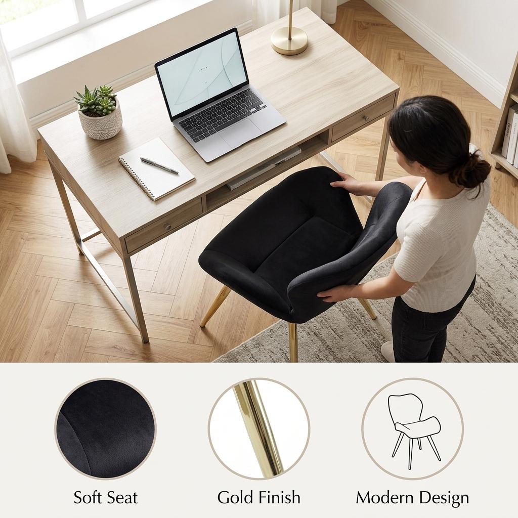Modern Velvet Dining Chair, Golden Steel Legs - SUNIL BLACK 2PCS