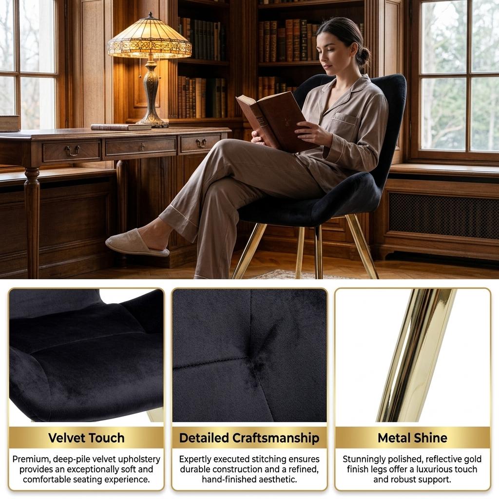 Modern Velvet Dining Chair, Gold Legs - SUNIL BLACK