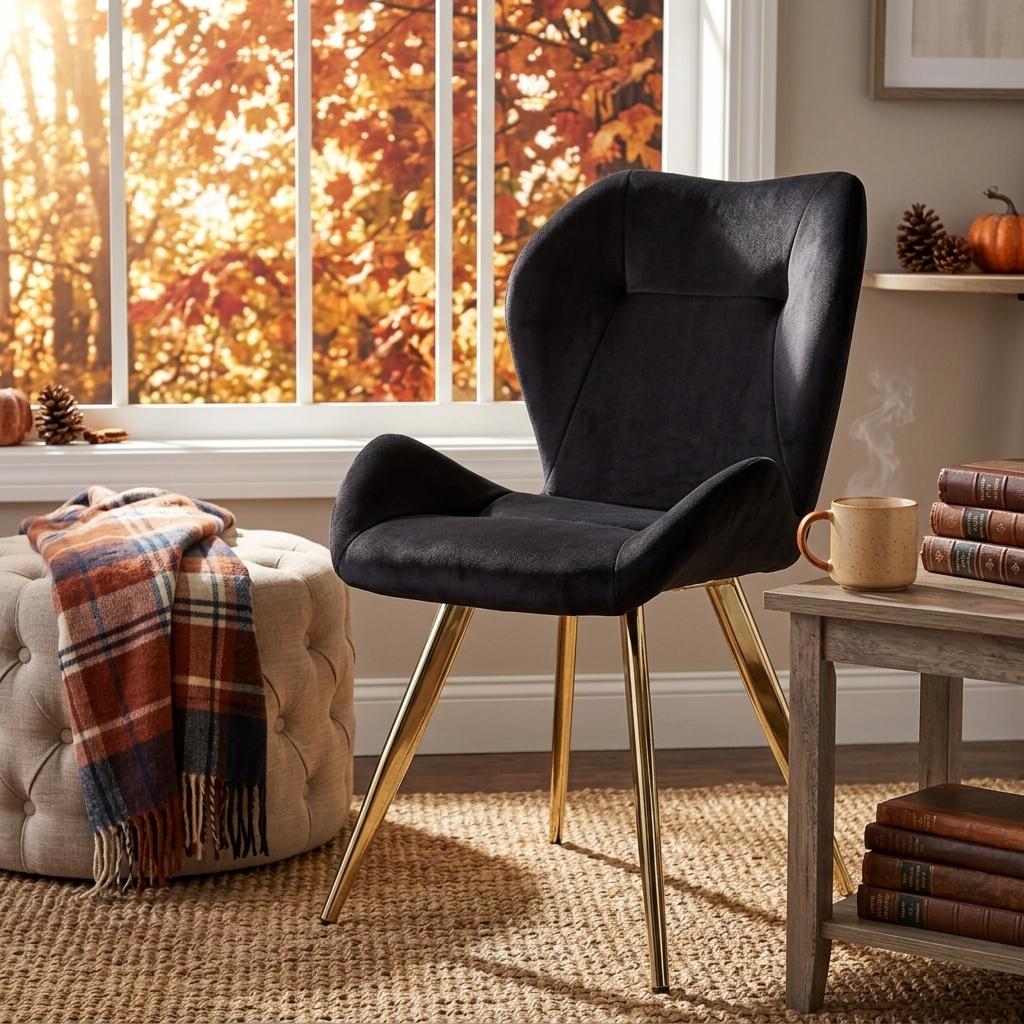 Modern Velvet Dining Chair, Gold Legs - SUNIL BLACK