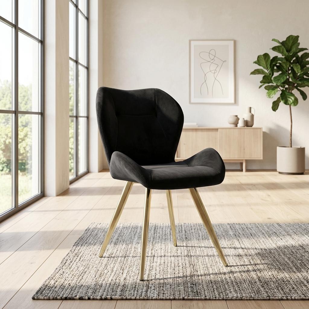 Modern Velvet Dining Chair, Gold Legs - SUNIL BLACK