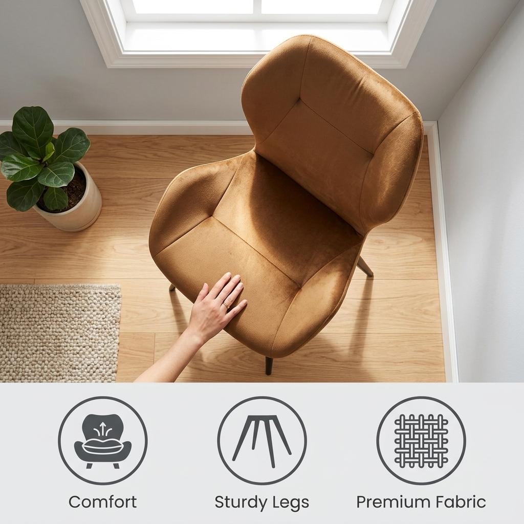 Modern Velvet Dining Chair, Steel Legs - SUNIL BROWN